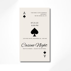 Elektronische noble Kasino-Geburtstagseinladung, Poker-Party einladen, digitales Kasino Evite, Kasinonacht, Ace Spielkarte einladen, Spielkarte.