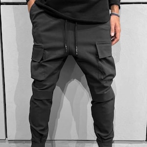 Black Tactical Techwear  Classic Streetwear Cargo Jogger Pants