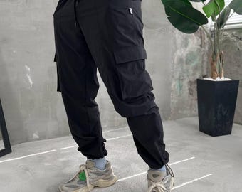 Pantalones cargo deportivos clásicos de estilo urbano táctico negro Techwear