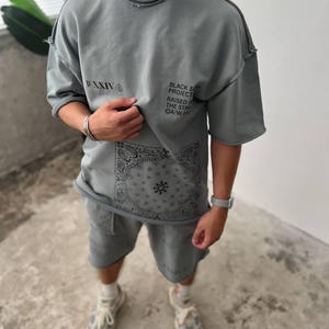 Men’s Streetwear Set, Bandana Print Shorts and T-Shirt, Urban Oversized Outfit, Summer Two Piece Set, Korean Style, Gift for Him