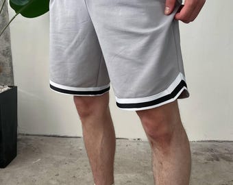Men's Cotton Streetwear Shorts: Basketball Stripe Gym Shorts