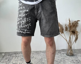 Men’s Black & Grey Denim Shorts – Casual Slim Fit Jean Shorts for Summer Streetwear