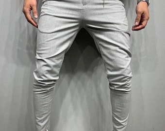 Men's Slim Fit Trousers, Modern Tailored Cotton Blend Pants