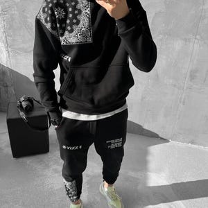 Black Squad Tracksuit Set: Men’s Cotton Blend Hoodie and Joggers