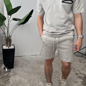 Summer mens costume, Summer pants,  pajama set, Gifts for men, Man&#39;s kit  set, summer pants, summer shirt, Natural color set