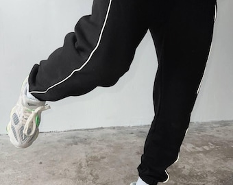 Pantalones deportivos extragrandes para hombre: rayas laterales blancas y negras