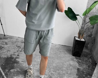 Men's Washed Streetwear Set: Oversized Tee & Cargo Shorts