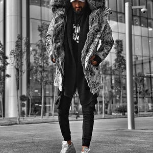 Men’s Winter Parka Jacket with Fur Hood – Warm Oversized Streetwear Coat – Long Puffer Jacket – Casual Urban Fashion Outerwear