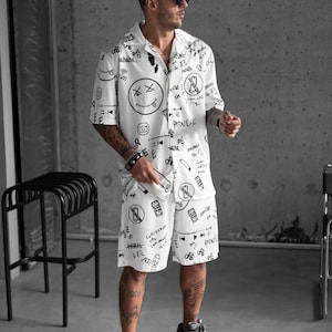 Men’s Summer Set | Graphic Print Shirt and Shorts | Streetwear 2 Piece Outfit