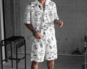 Men’s Summer Set | Graphic Print Shirt and Shorts | Streetwear 2 Piece Outfit