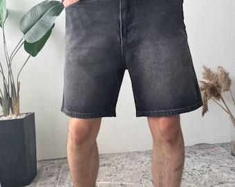 Men’s Black & Grey Denim Shorts – Casual Slim Fit Jean Shorts for Summer Streetwear
