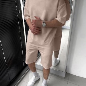 Mens Summer 2-Piece Set – Oversized T-Shirt  Shorts | Minimalist Streetwear Outfit | Casual Gymwear & Lounge Set