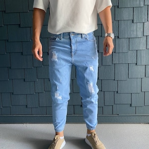 Men&#39;s jeans Blue Stretch Straight Jeans (Sizes, XS,S,M,L,XL)