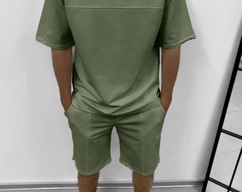 Men's Oversized T-Shirt & Shorts Set: Minimalist Cotton Blend Summer Outfit