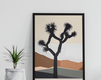 Canvas Wall Art for Home Office, Bedroom or Living Room - Joshua Tree Minimalist Desert Canvas with Wood Frame