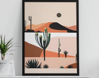 Canvas Wall Art for Home Office, Bedroom, or Living Room - Minimalist Desert Artwork on Canvas with Wood Frame