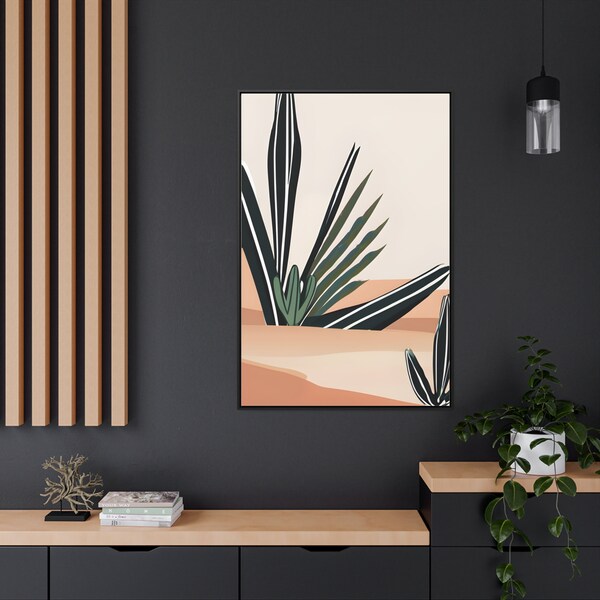 Zen Desert Artwork for Office or Bedroom - Minimalist Desert Artwork on Canvas with Wood Frame