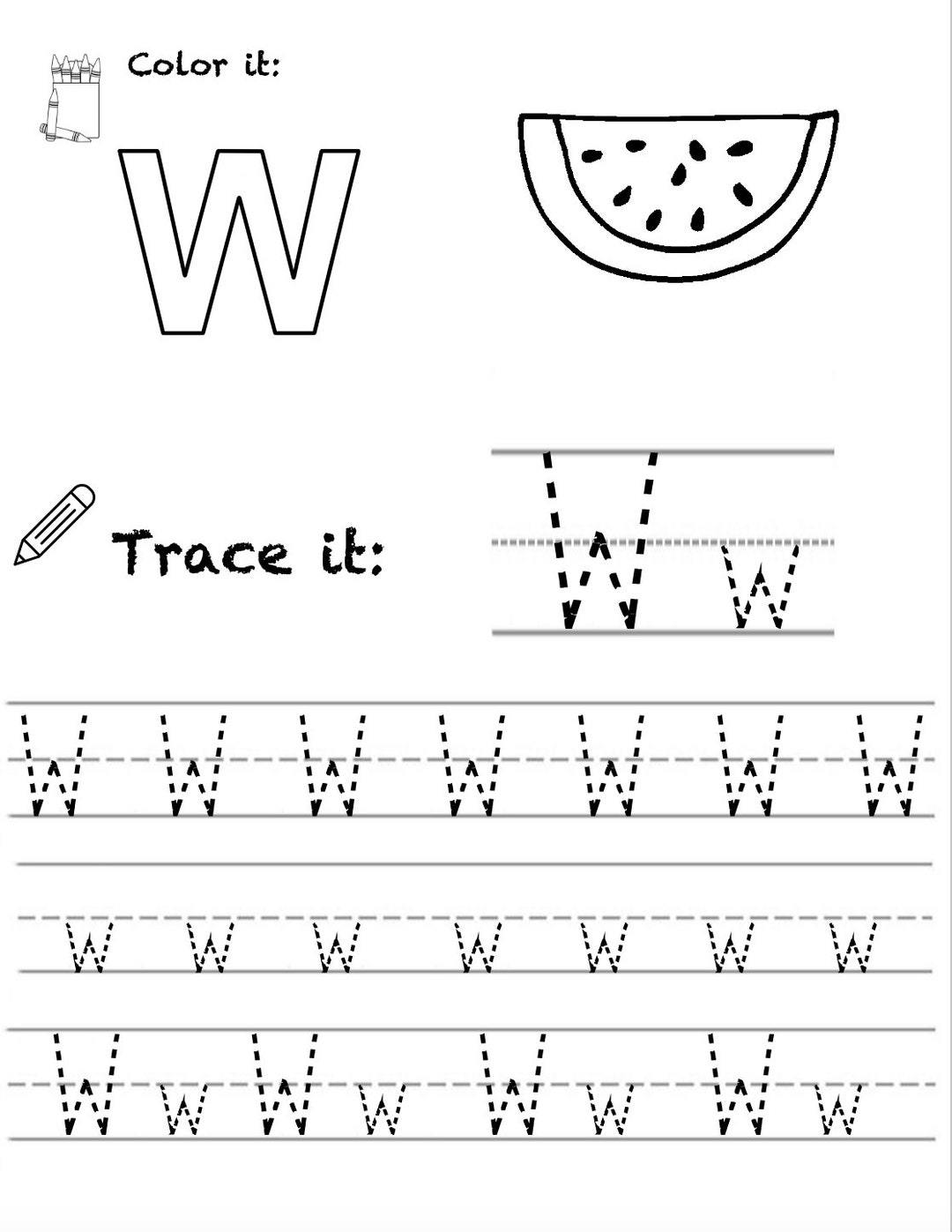Alphabet Tracing & Identification Letter W - Etsy