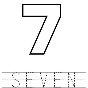 Number 7 Recognition and Tracing Worksheet - plain