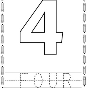 Number 4 Recognition and Tracing Worksheet - Pencil