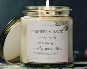 Nuevo hogar, infinitas posibilidades, regalo para pareja que busca un nuevo hogar, regalo botánico para inauguración de la casa, vela perfumada personalizada, regalo para el primer hogar