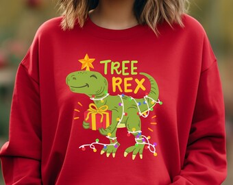 Christmas Sweatshirt Tree Rex Christmas Dinosaur Light Sweater Tree Rex Light Sweatshirt Funny Tree Rex Christmas Gift For Her Gift For Him