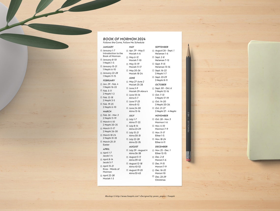 Book of Mormon 2024 Come Follow Me Schedule Bookmark Downloadable Etsy