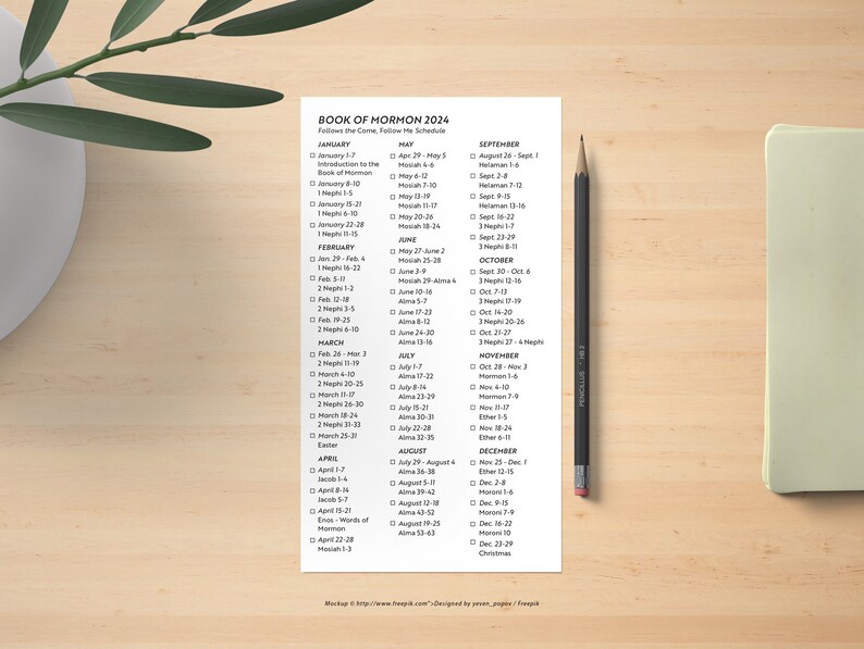 Book of Mormon 2024 Come Follow Me Schedule Bookmark Downloadable Etsy