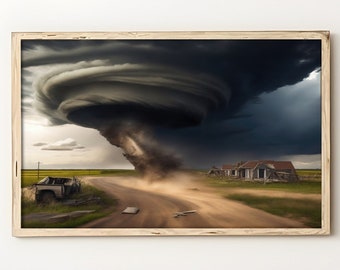 Tornado Landscape Print: Farmhouse Storm Weather Wall Art (Digital Download)