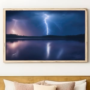Stormy Night Lightning Lake Landscape Print (Digital Download)