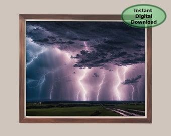 Lightning Storm Instant Digital Download | High Definition 300 DPI Thunderstorm Photography | Printable Weather Art for Home Decor