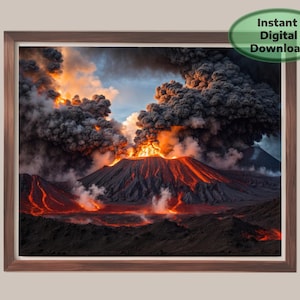 Volcano Eruption Art Print: Fiery Lava Landscape (Digital Download)