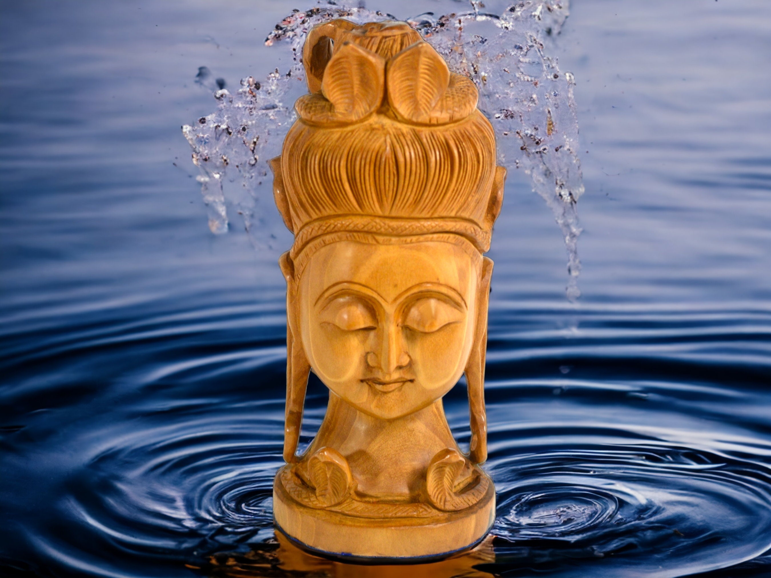 Shiva Head Statue Wooden Figurine Handcrafted for Home Room Office Desk