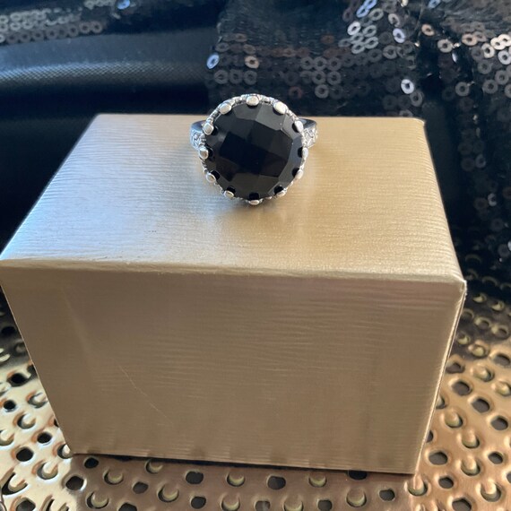 Vintage 925 Sterling Silver Ring Black Onyx Gemst… - image 2