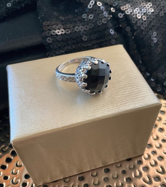 Vintage 925 Sterling Silver Ring Black Onyx Gemst… - image 1