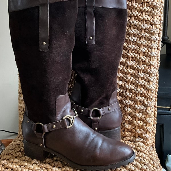 Etienne Aigner Viola Womens Brown Suede/Leather Riding Boots 9.5