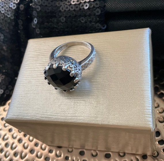 Vintage 925 Sterling Silver Ring Black Onyx Gemst… - image 3