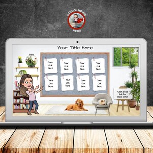 Virtual Bitmoji Bulletin Board with Links – Editable Google Slides Template for Digital Classroom, Interactive Display for Teachers