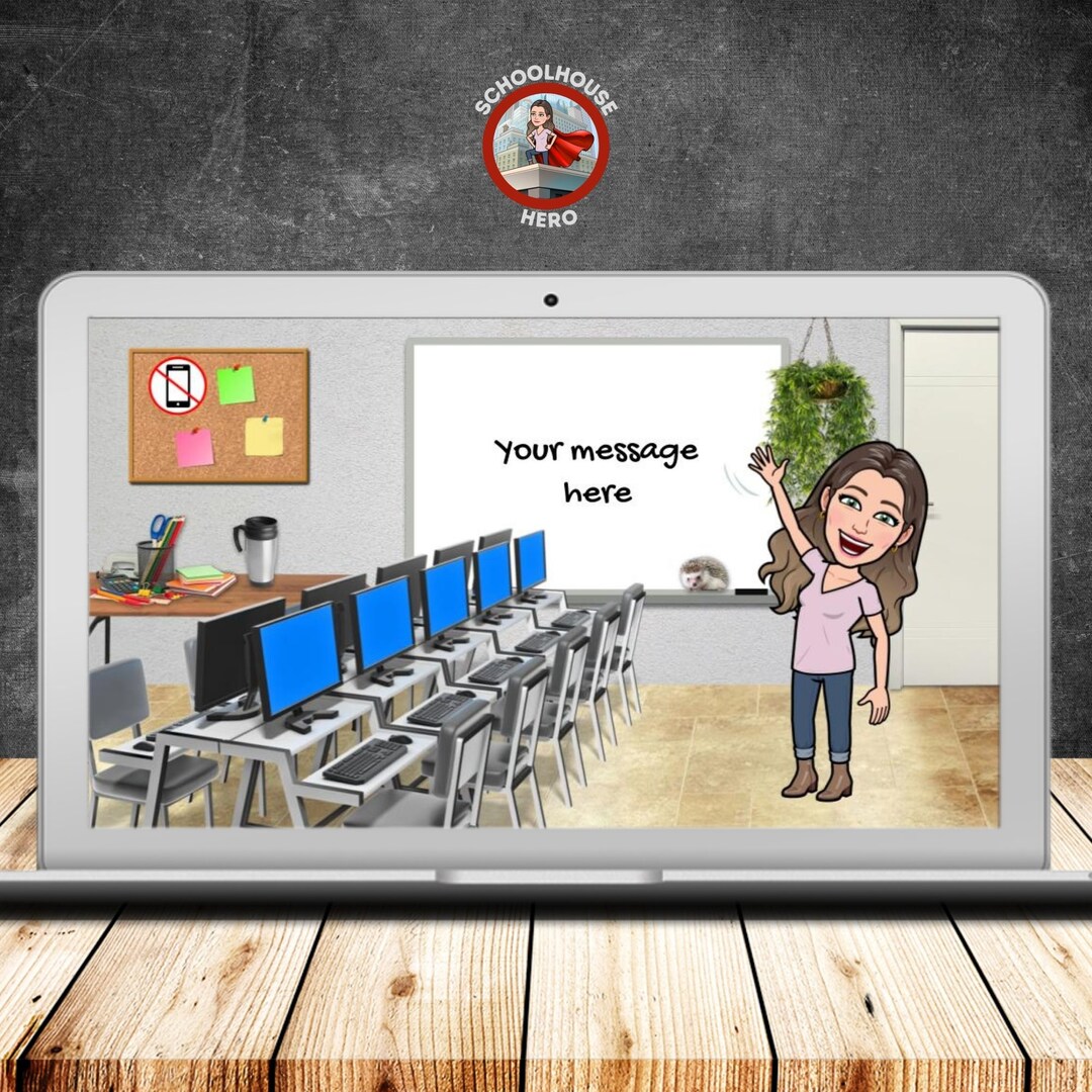 Virtual Bitmoji Computer Lab Classroom, Editable Google Slides Template