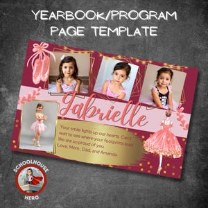 Dance Program Dedication Page – Editable Canva Half Page Ballet Tribute for Yearbook or Recital - Elementary Yearbook Ad - Parent Tribute
