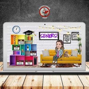 Senior Bitmoji Classroom: bewerkbare Google-dia's voor decanen, afstudeergegevens en studentenhulpmiddelen en virtuele studentenbijeenkomsten