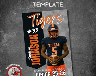 Senior Night Football Poster Template – Canva Editable Sports Program with School Name & Jersey Number