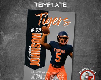 Football Player Poster Template – Senior Canva Program with Vertical Name, Custom Team Colors & Number