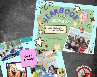 Bearbeitbares digitales Jahrbuch für Grund- und Heimschüler - Canva-Vorlage Jahresende-Erinnerungsbuch und Klassenandenken zum Ausdrucken