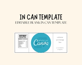 Editable Soda Can Blank Label Template | Printable Custom Cola Can Wrapper | Canva | Birthday Party Favors | Instant Download