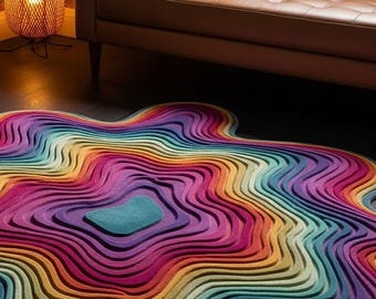 Multicolor Hand-Tufted Wool Area Rug, Modern Irregular Design