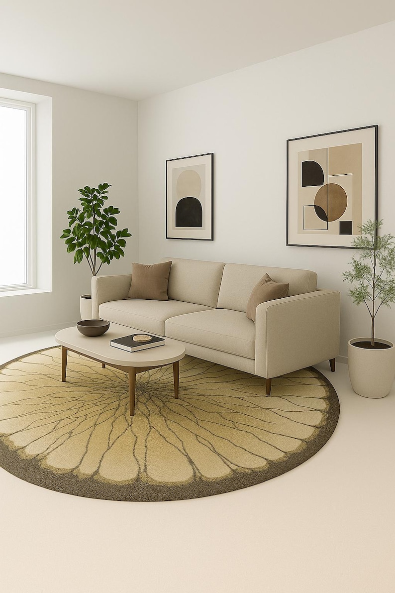 Round Tree Ring Rug Tree Ring Hand Tufted Wool Rug | Modern Organic Design Carpet | Nature ...