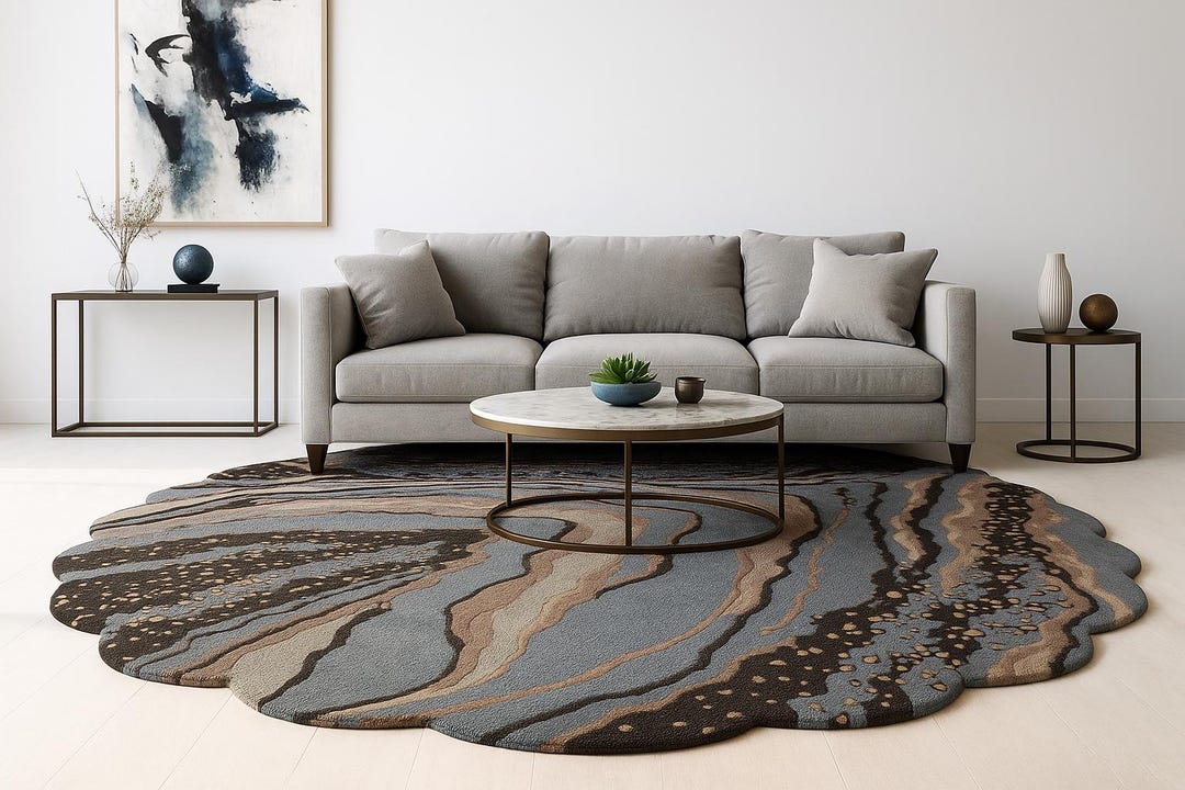 Geode Rug Design Scalloped Geode Rug – Grey Brown Hand-tufted Wool Rug, Abstract Geode ...