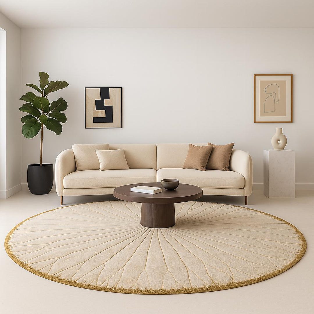 Bloomcircle Beige Hand-tufted Wool Rug | Modern Round Area Carpet ...
