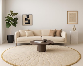 Hand-Tufted Wool Rug | Modern Beige Round Area Carpet